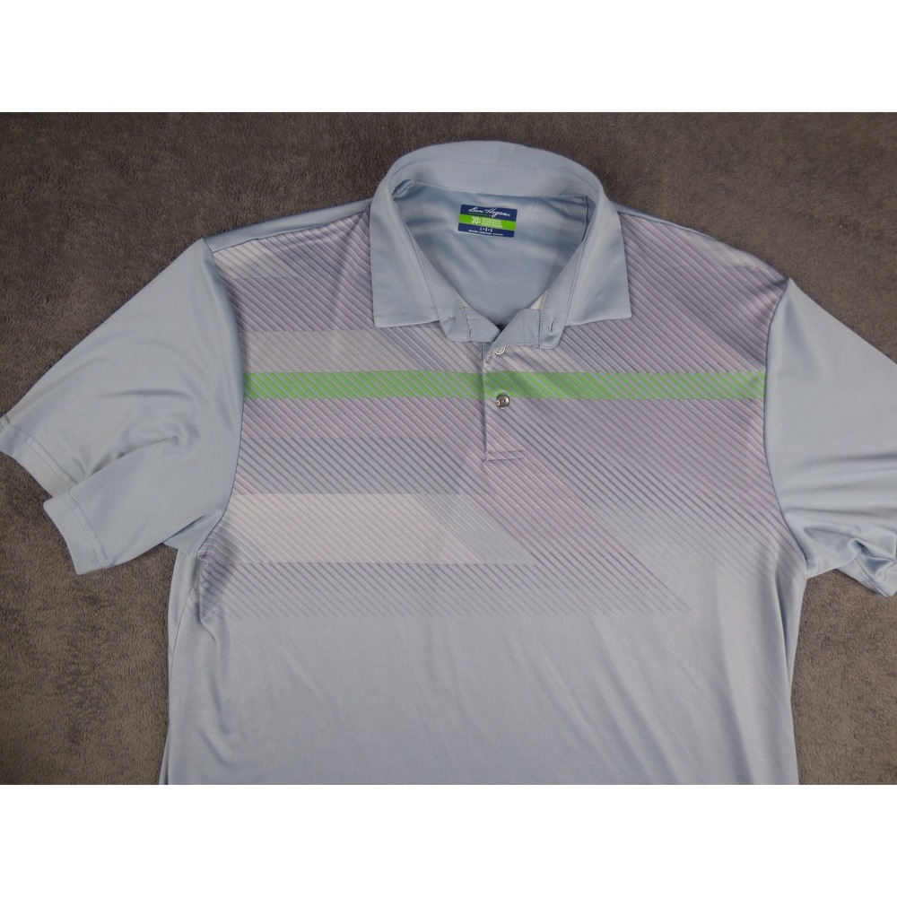 Ben Hogan Performance Mens Golf Polo Shirt Large Blue Striped Short Sleeve L